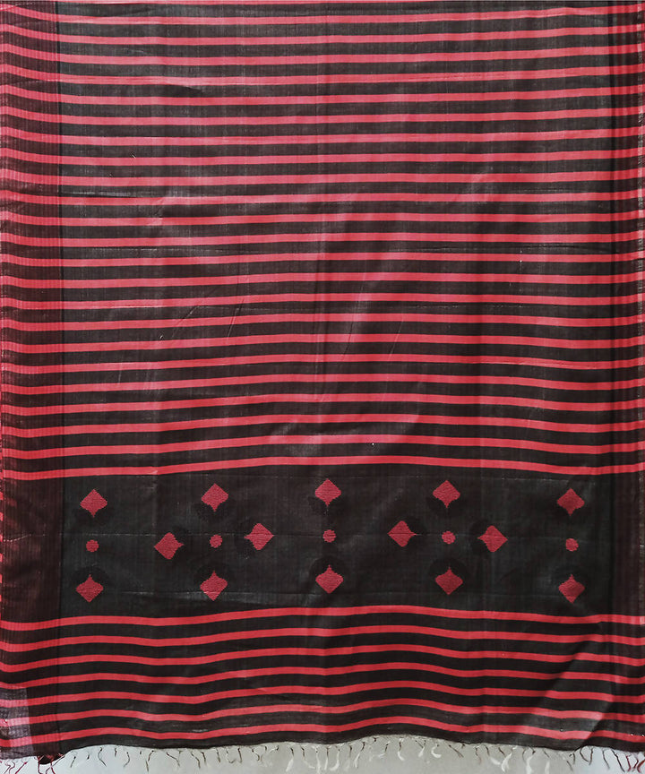 Black red handwoven extra weft cotton silk Saree