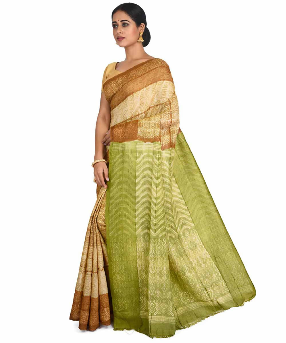 Mustard shibori handwoven tussar silk saree