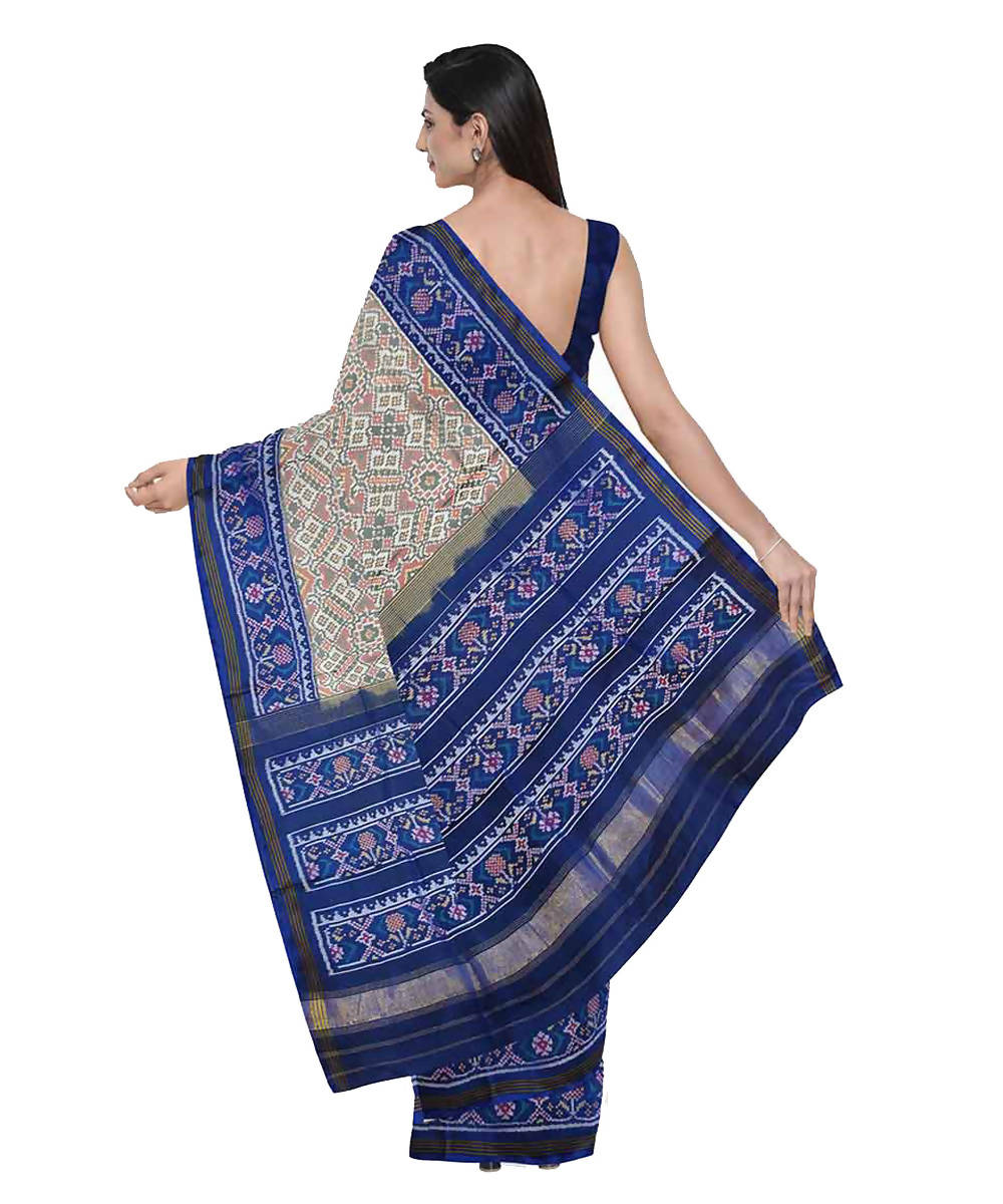 White blue handwoven patola silk saree