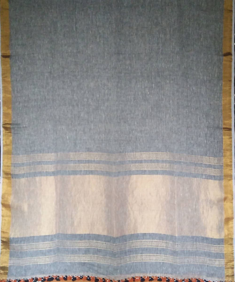 Grey with zari handwoven linen saree