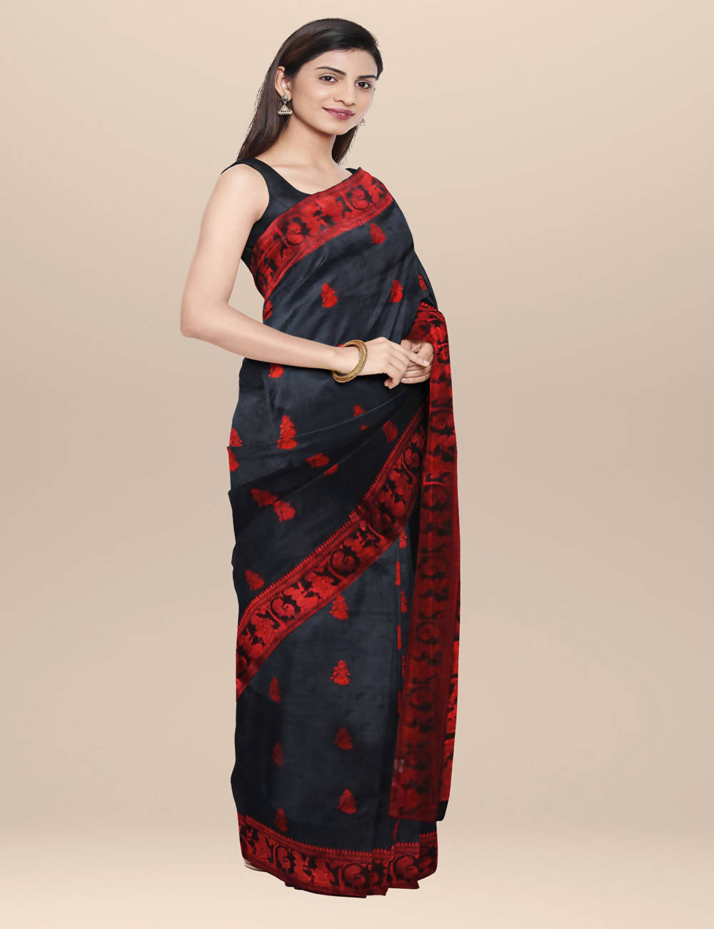 Black and red Baluchari Silk Saree