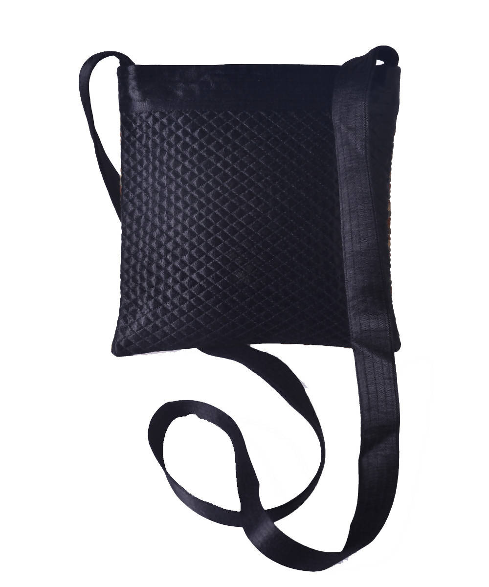 Black mashroo hand embroidery cross body bag