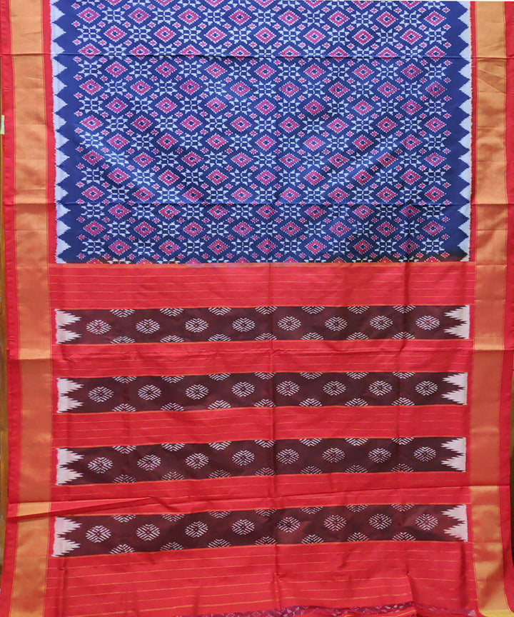 Blue red handloom ikkat silk pochampally saree