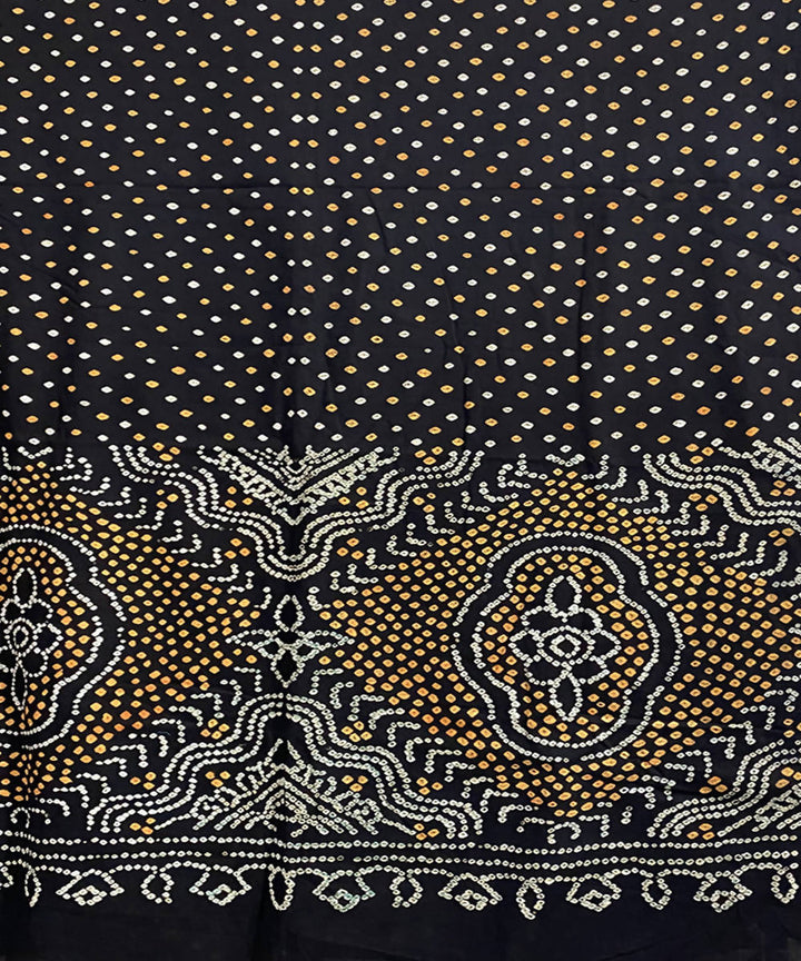 Black hand printed bandhani cotton silk saree
