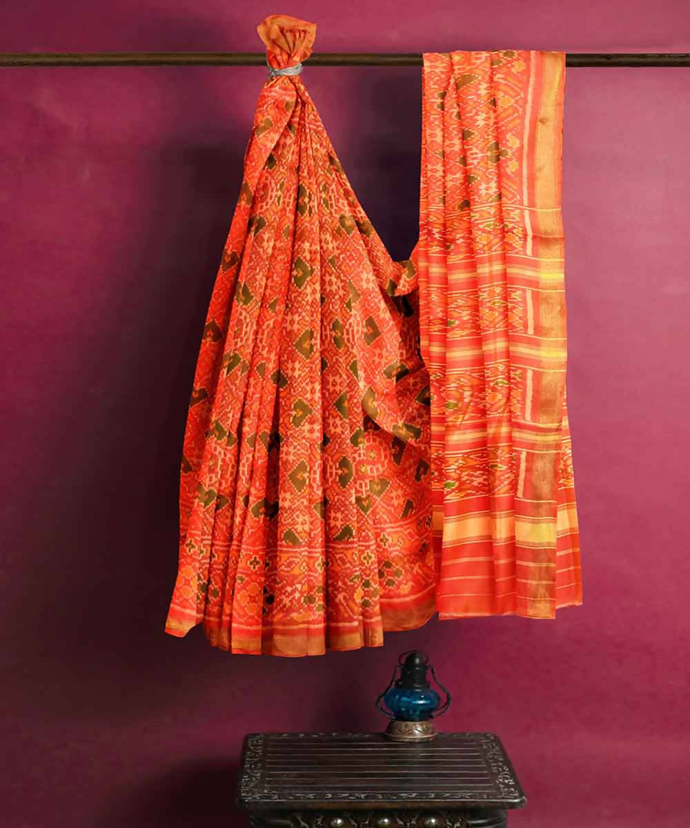 Orange handloom patola silk saree