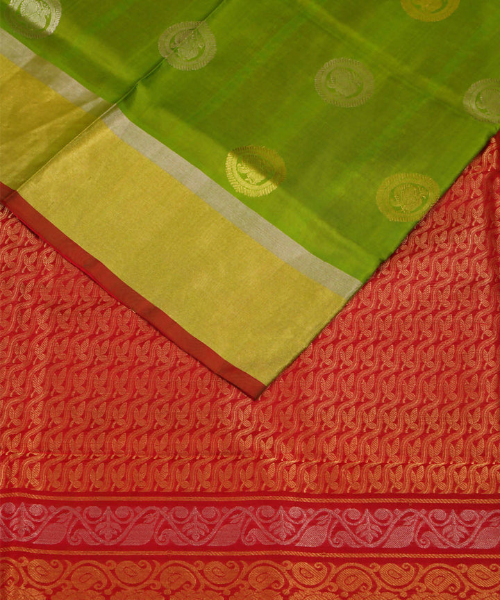 Green Handwoven Venkatagiri Silk Saree Patli Pallu