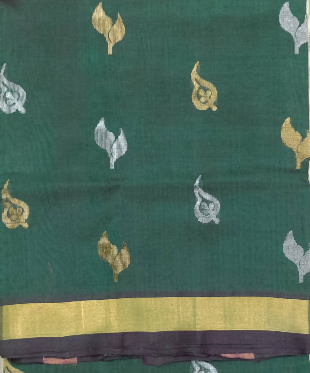 Bottle Green Butta Work Handwoven Sico Venkatagiri Saree