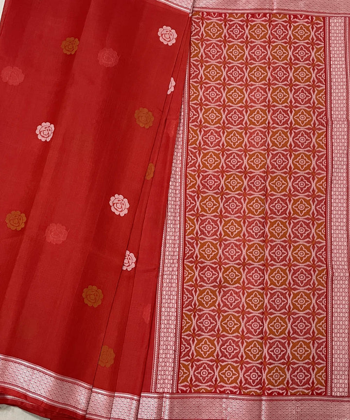 Red handwoven floral motif tussar silk saree