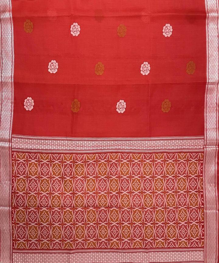 Red handwoven floral motif tussar silk saree
