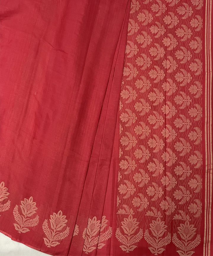 Red handwoven floral motifs tussar silk saree