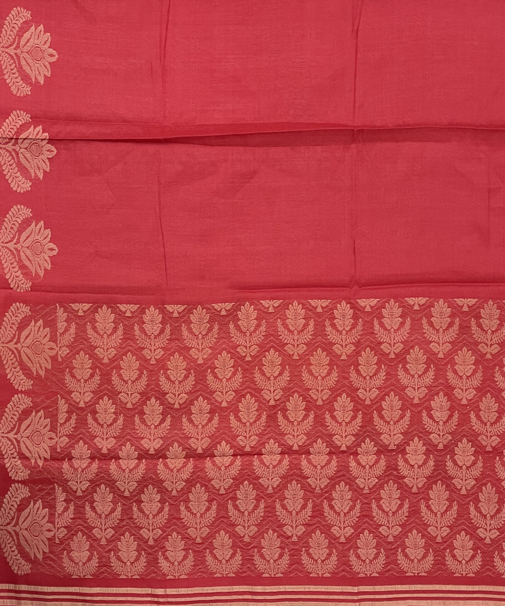 Red handwoven floral motifs tussar silk saree