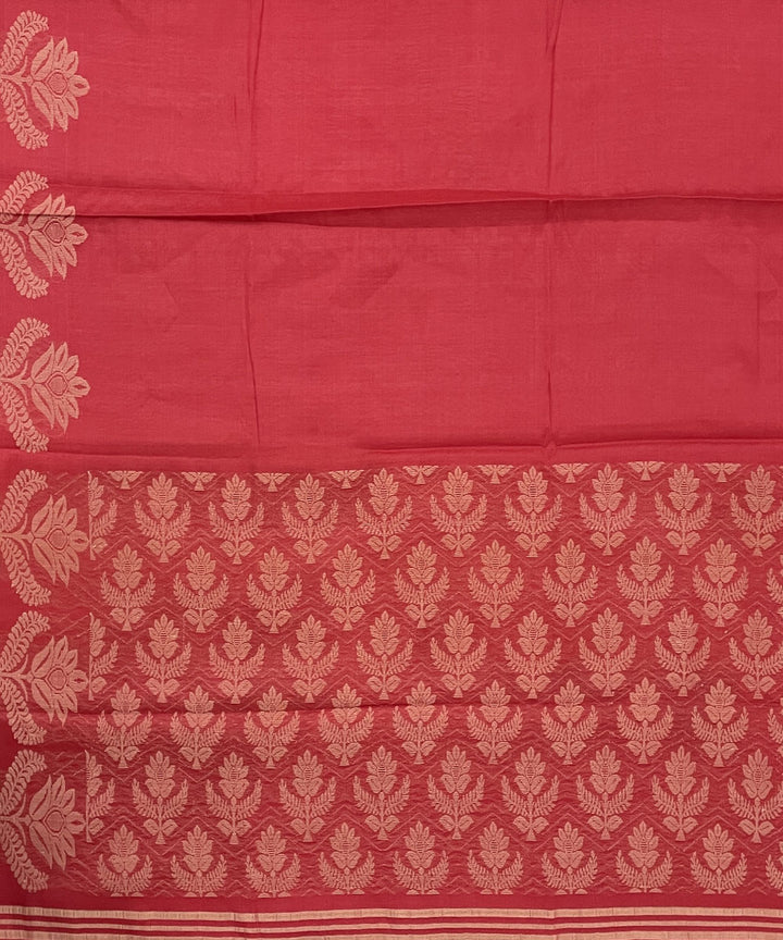 Red handwoven floral motifs tussar silk saree