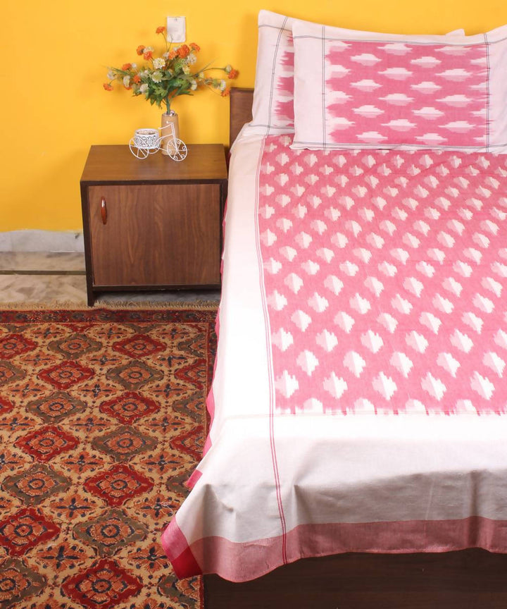 Handloom Ikkat Cotton Bedsheet In Pink
