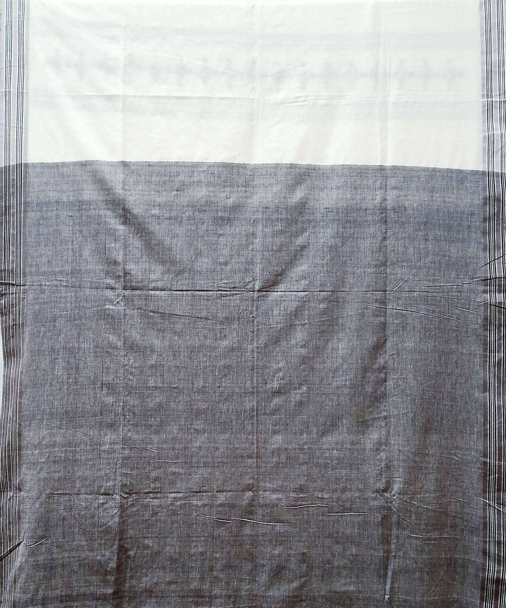 White grey handwoven extra weft cotton saree