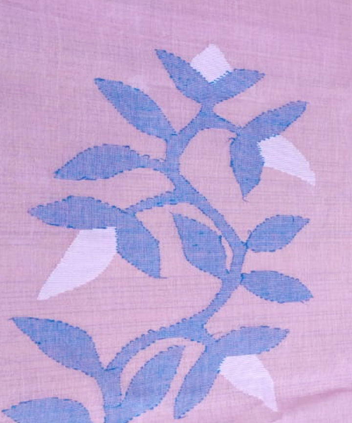 Tantuja pink blue handloom cotton silk jamdani saree