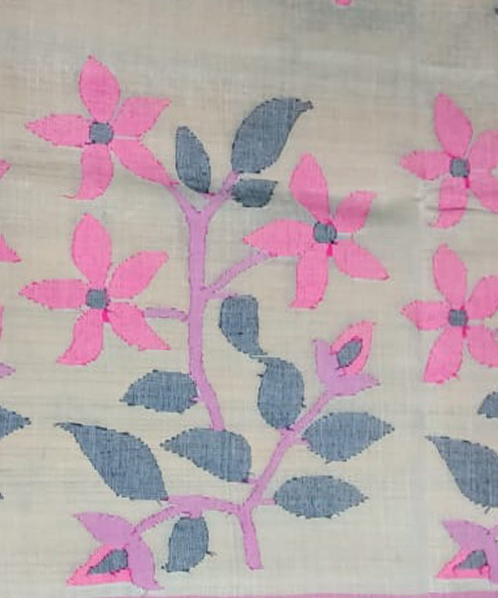 Tantuja grey brown handloom cotton jamdani saree
