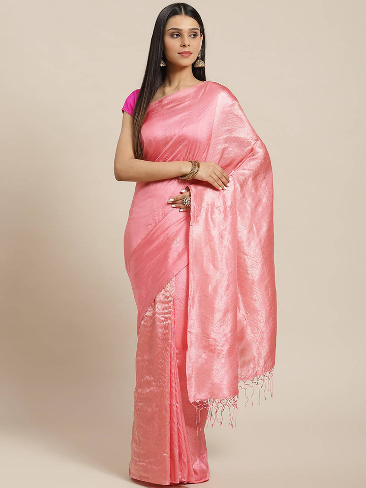 Biswa bangla handwoven pink zari silk saree