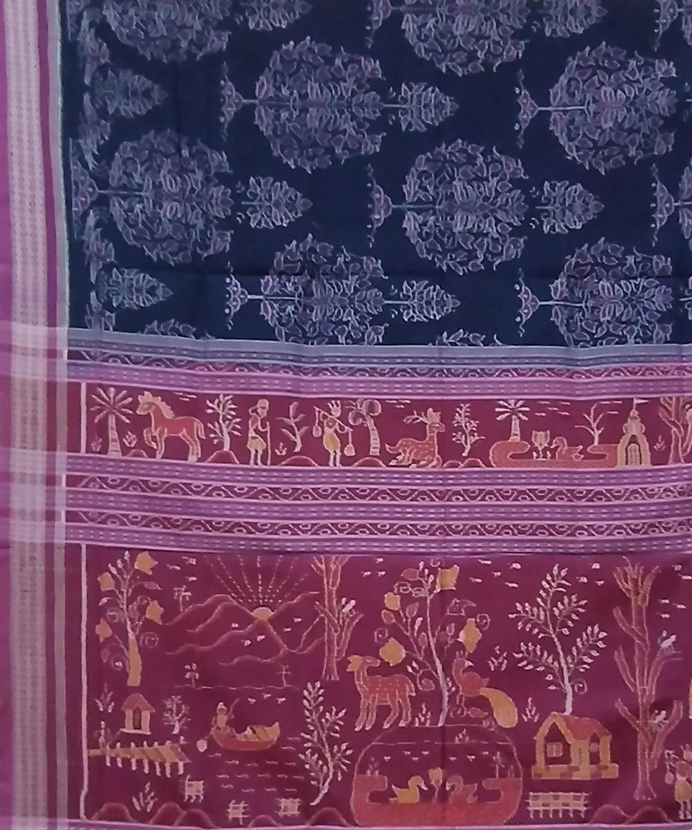 Black pink handwoven cotton sambalpuri saree