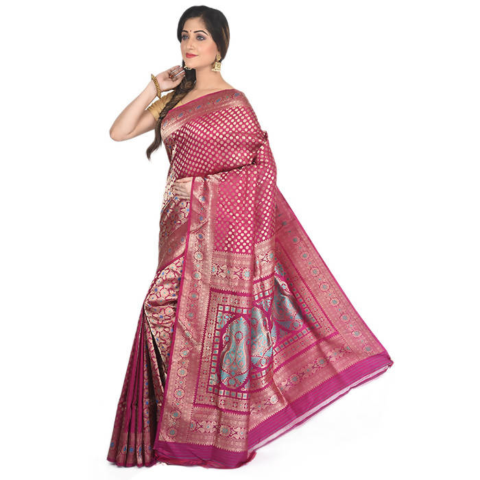 Magenta handwoven swarnachari silk saree