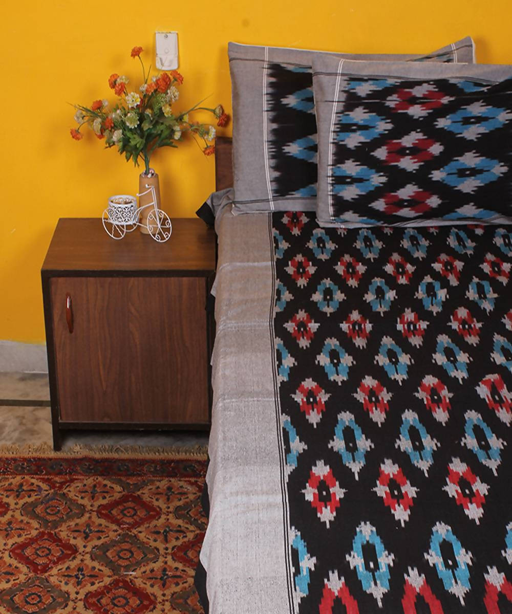 Handloom Ikkat Cotton Bedsheet In Multicolors