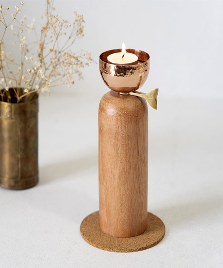 Handmade wood copper astra tall tealight