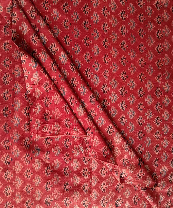 Red natural dye ajrakh block print handspun handloom cotton fabric (2.5m per qty)