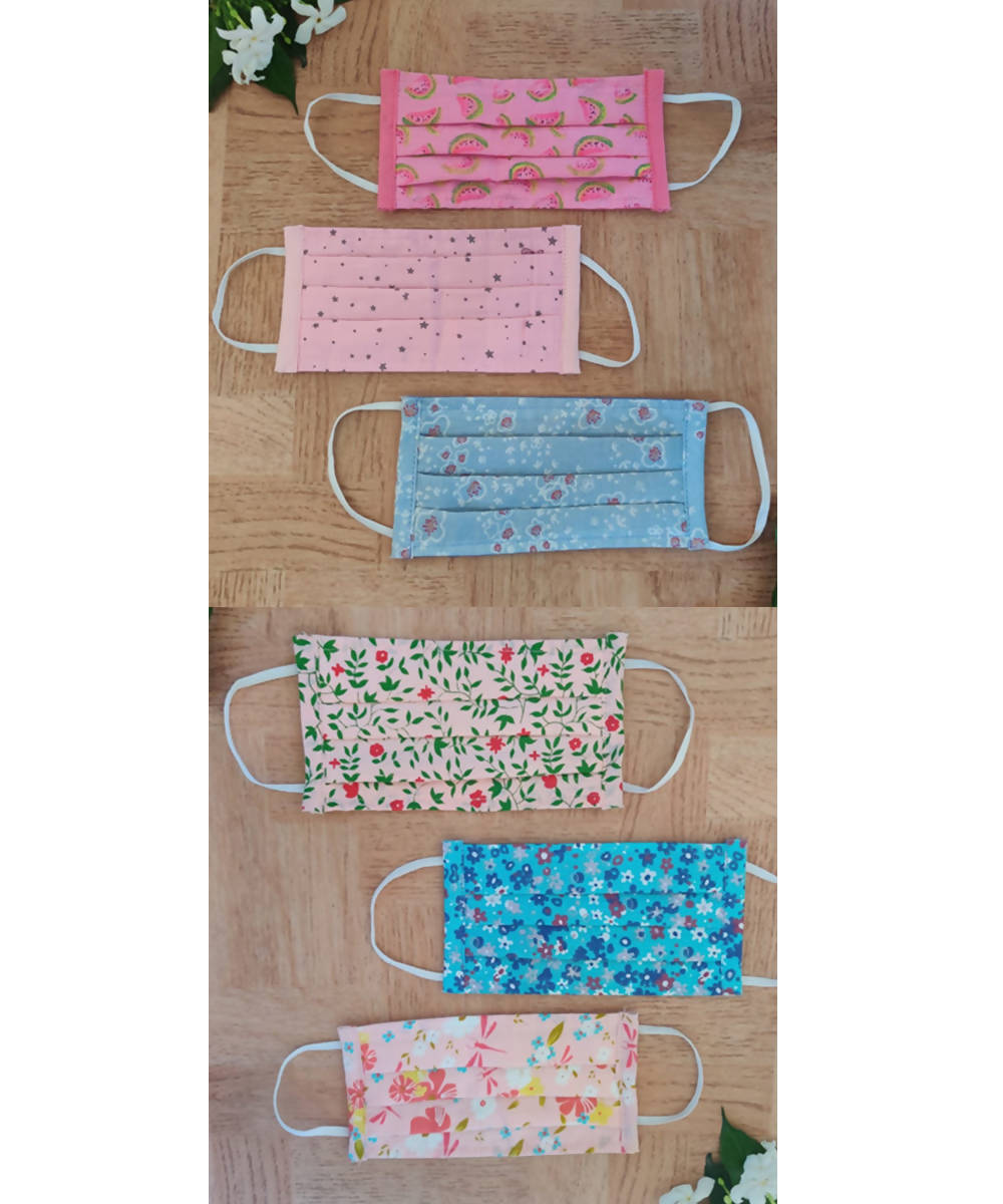 Printed Cotton 3 Layer Reusable Fabric face Masks Pack of 6