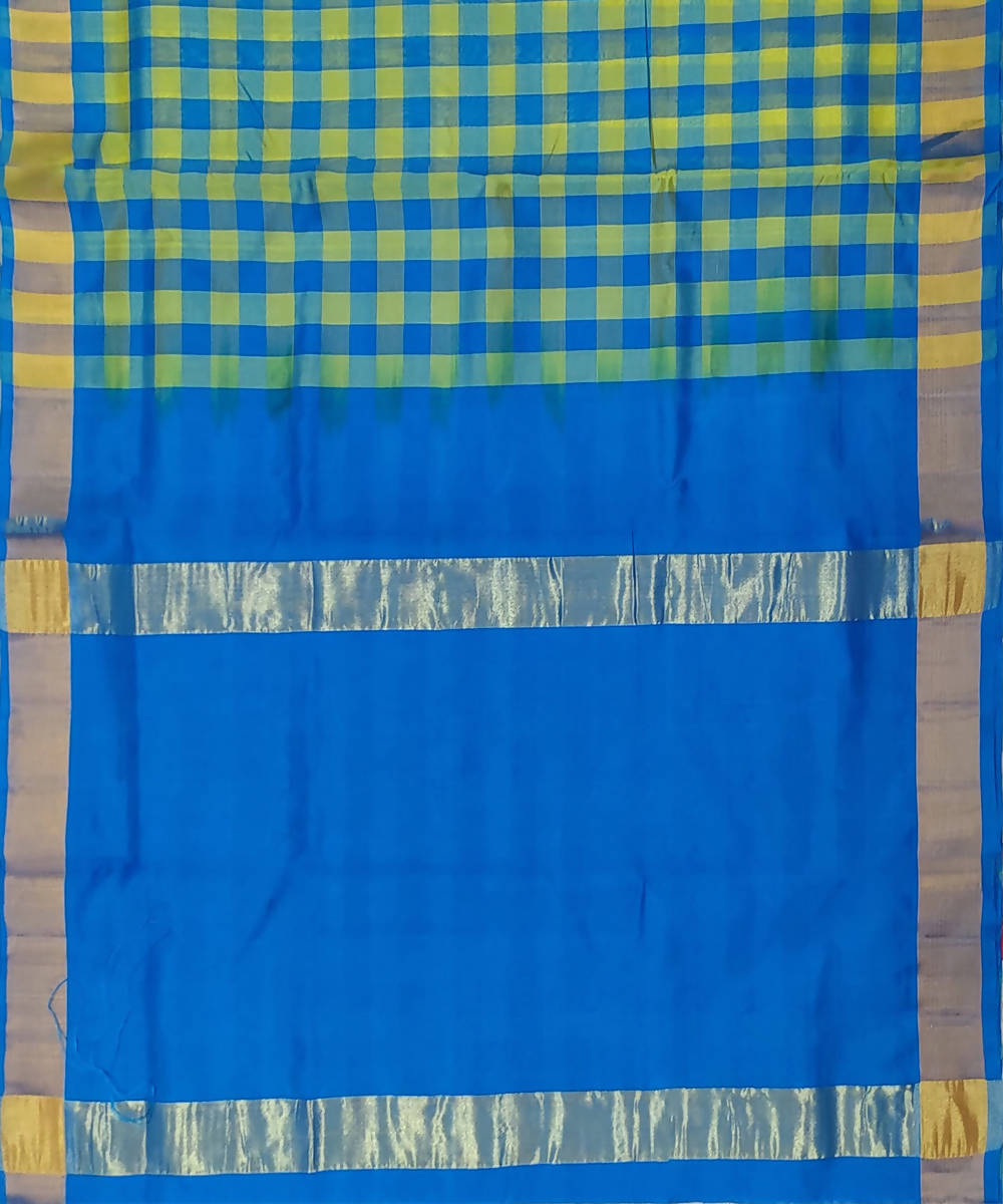 Blue yellow checks Handwoven Venkatagiri Sico Saree