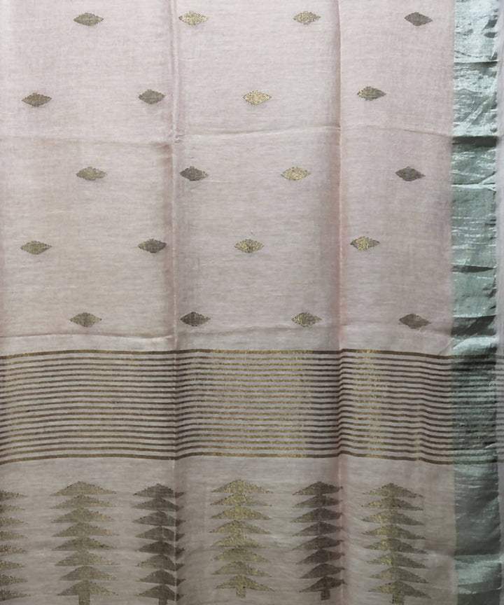 Peach hued handloom linen jamdani saree