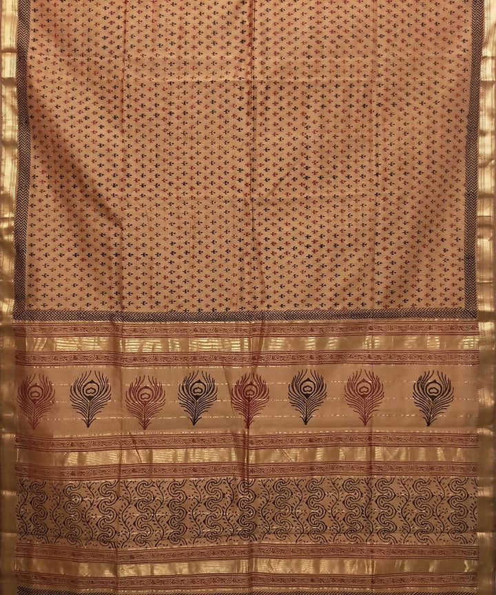 Coconut brown handwoven cotton silk maheshwari saree