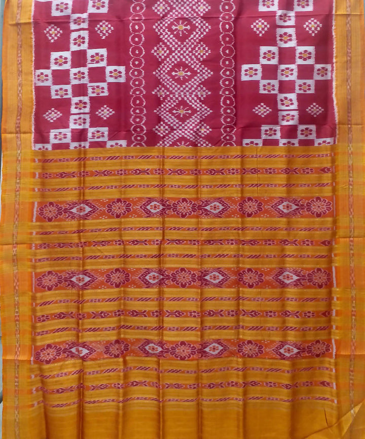 Amaranth red yellow handwoven silk khandua saree