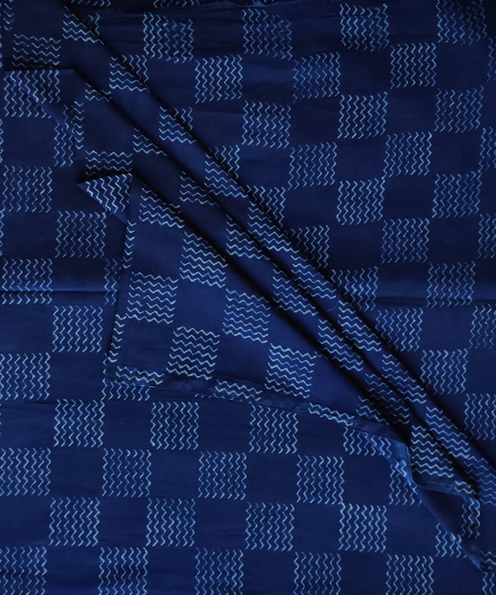 Natural dyed dabu checkered print handspun handwoven cotton fabric