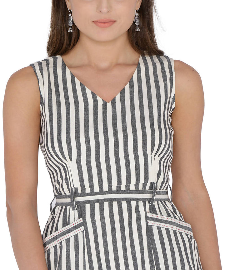 Striped sleeveless handloom cotton short dress