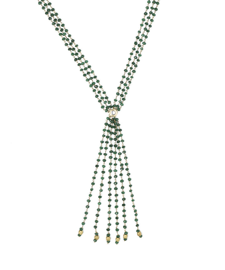 Green handcrafted genuine semi precious gemstone lariat necklace