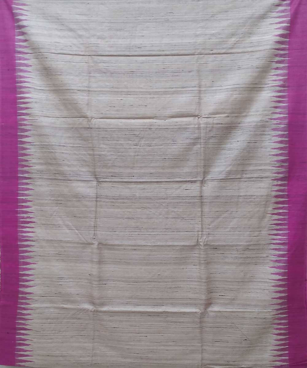 Offwhite pink handwoven tussar silk saree