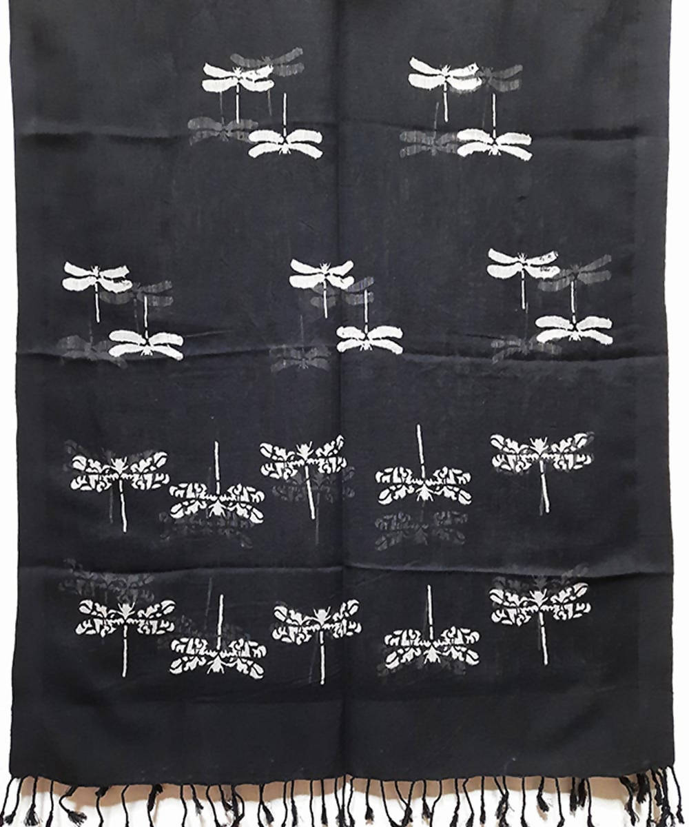 Black dragon fly motif handblock printed sico stole