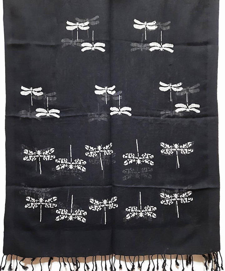 Black dragon fly motif handblock printed sico stole