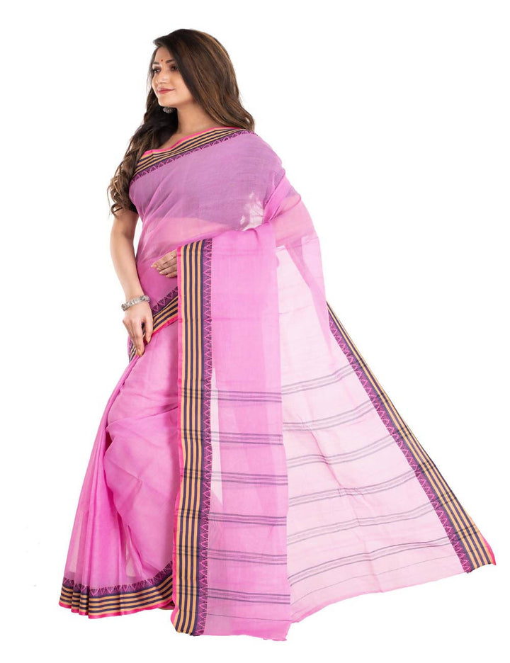 Light pink bengal dhaniakali cotton handwoven saree