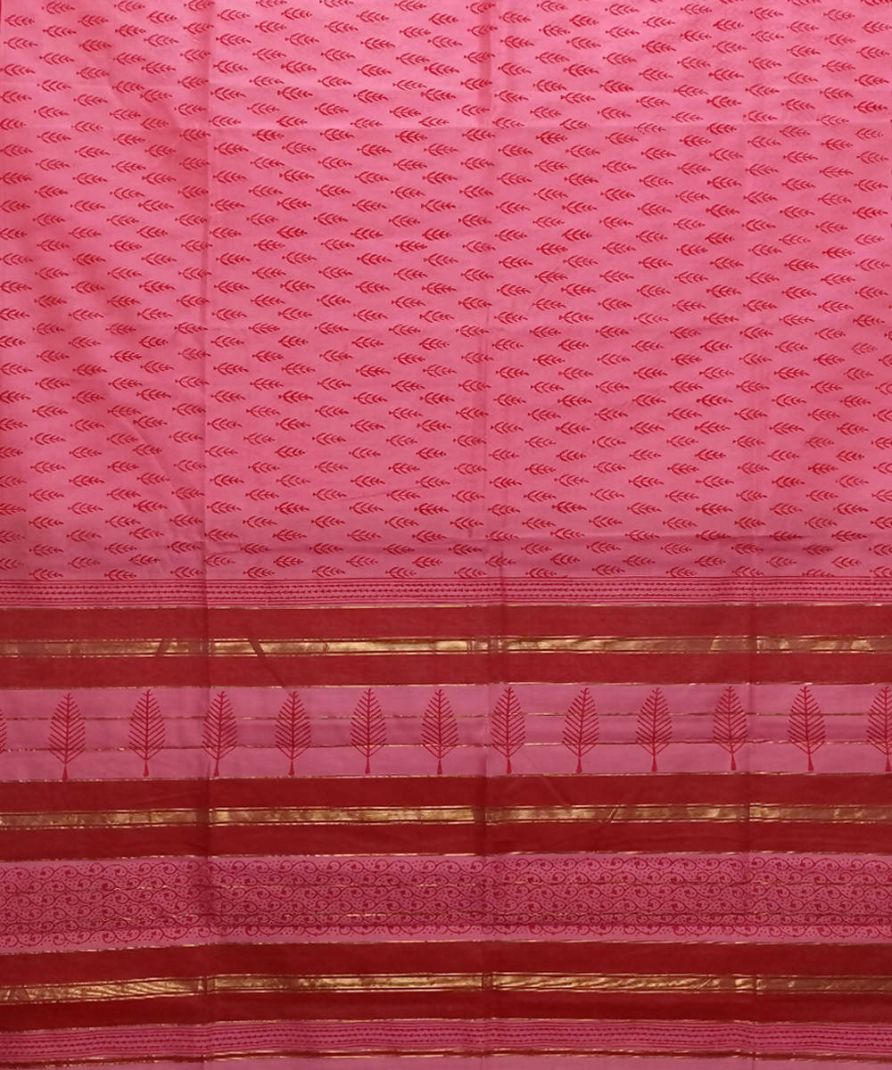 Light rose pink handwoven cotton silk maheshwari saree