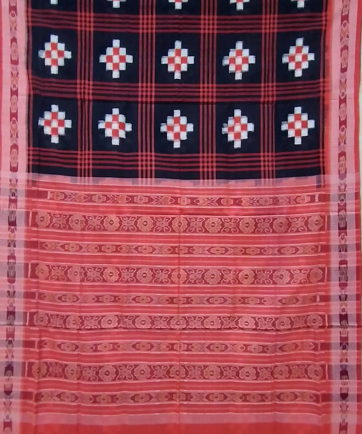 Black peach handwoven cotton sambalpuri saree