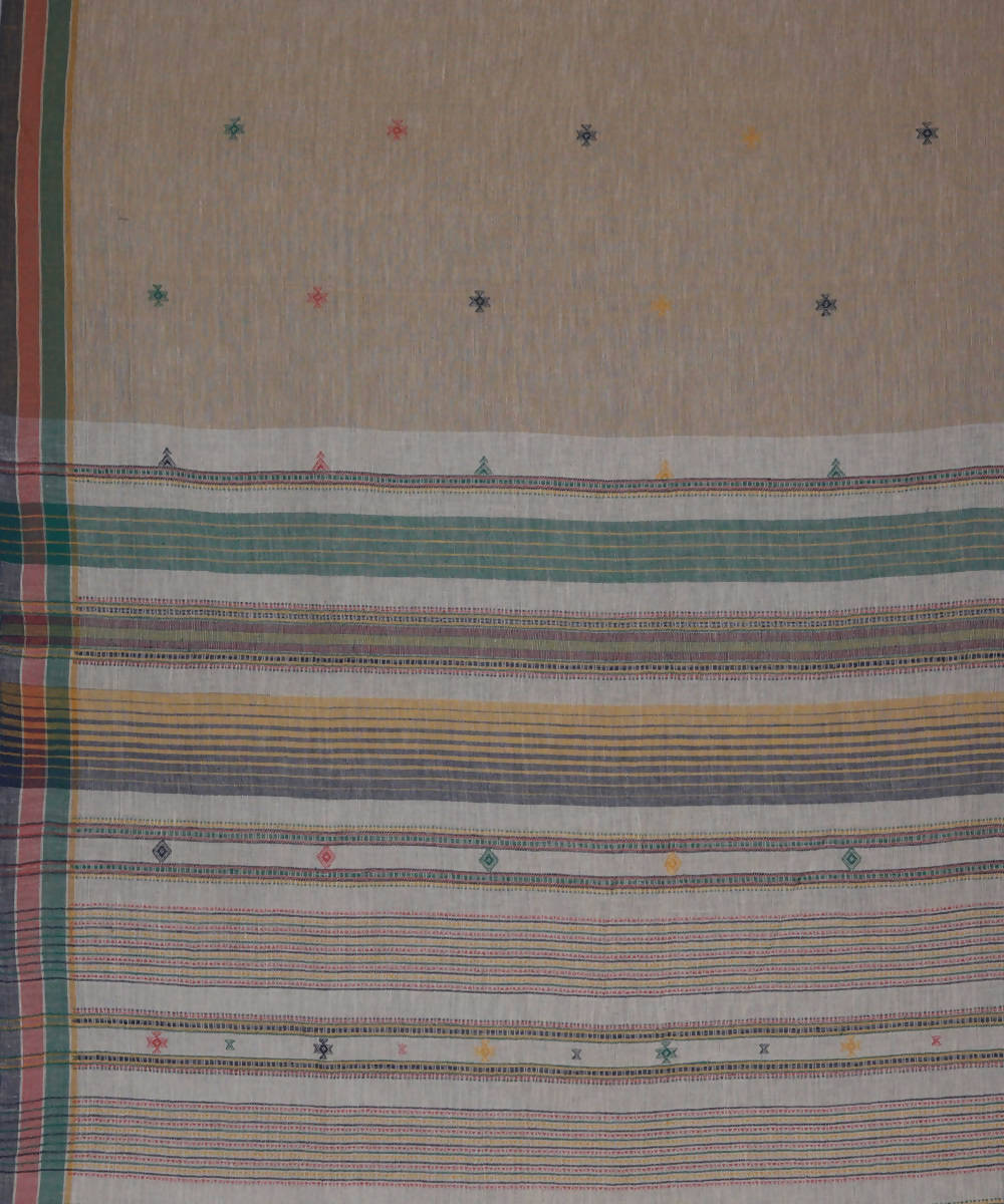 Pale yellow handwoven kutchi weave kala cotton saree