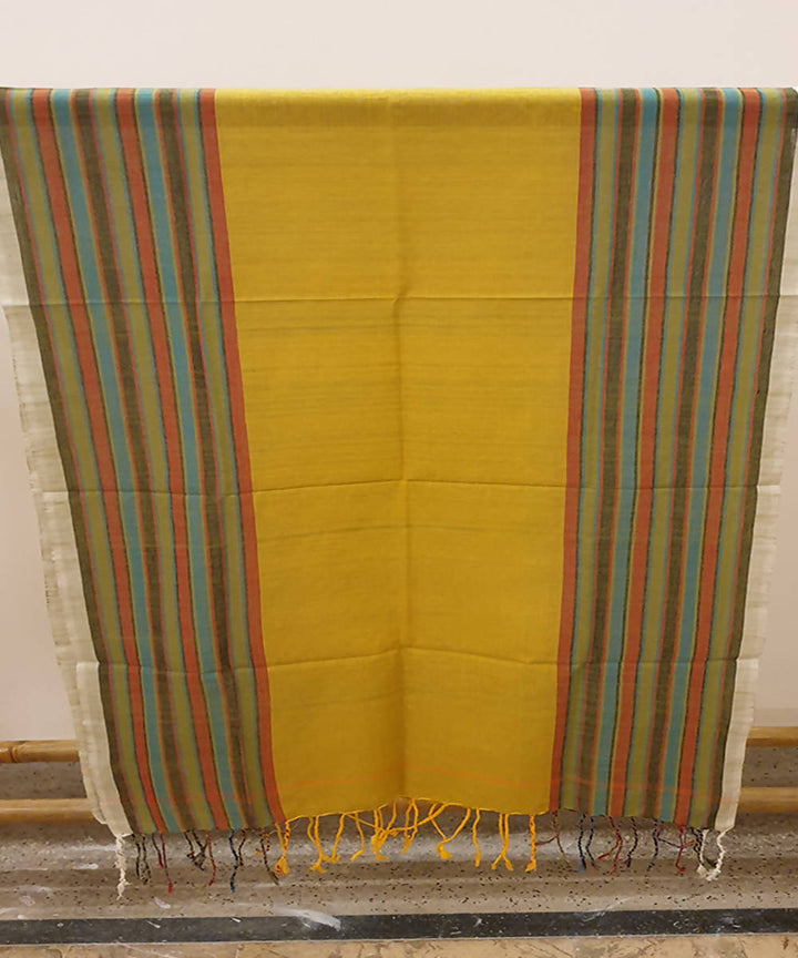 Yellow multi colour striped assam handloom cotton stole