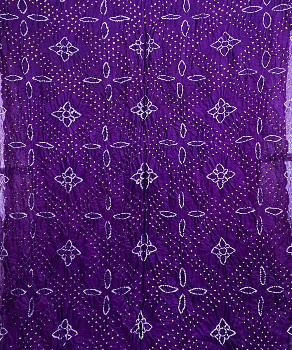 Violet hand printed bandhani gajji silk saree