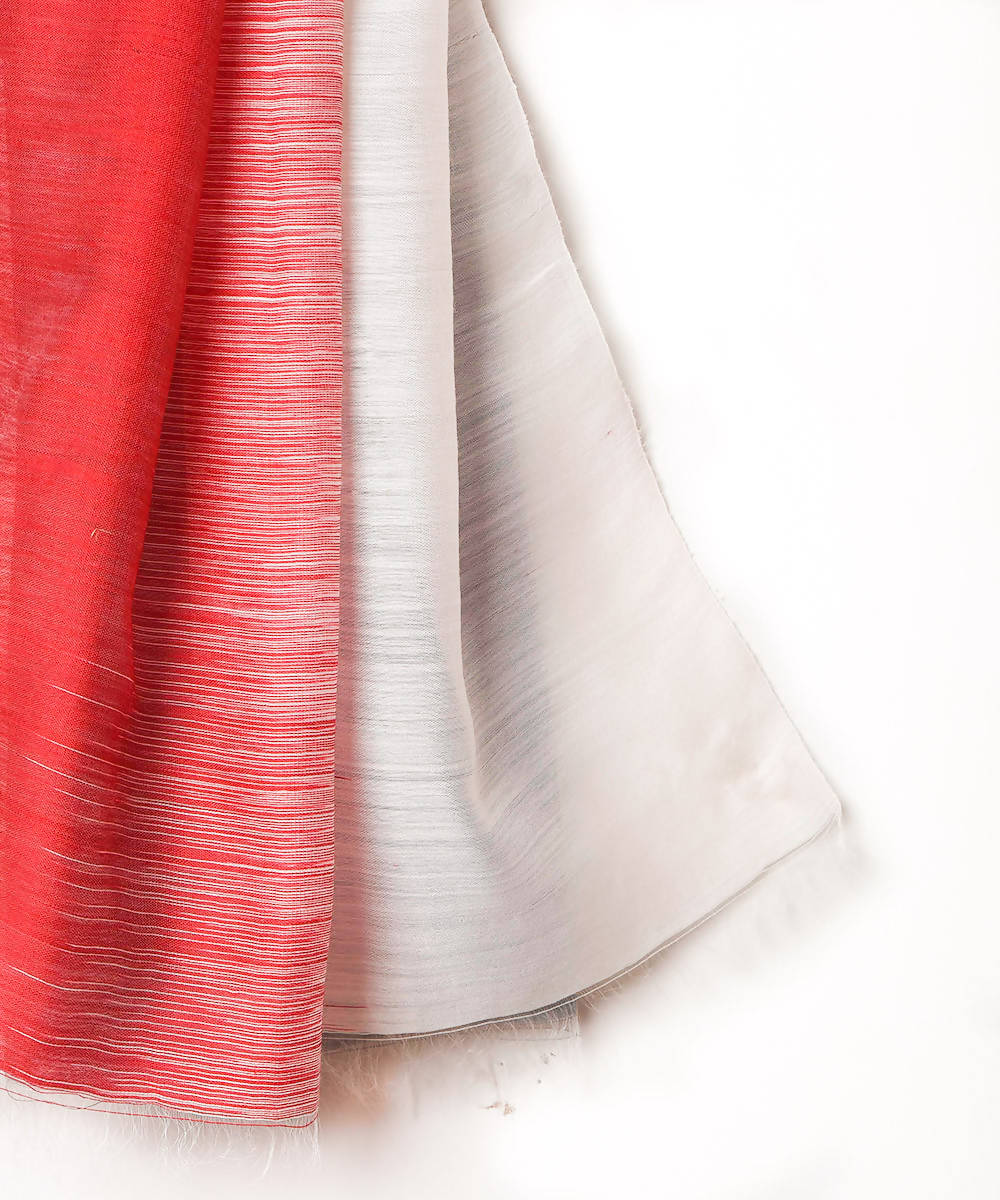 Handwoven white red silk wool stole