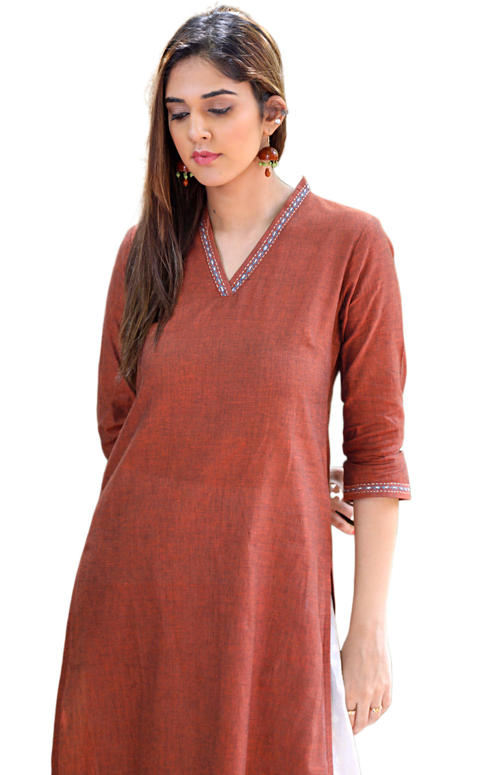 Dual shade red brown cotton mangalagiri kurti