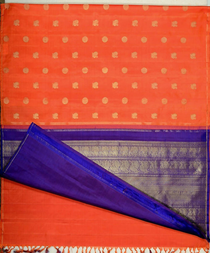 Orange and blue purple handloom kanjivaram bridal silk saree