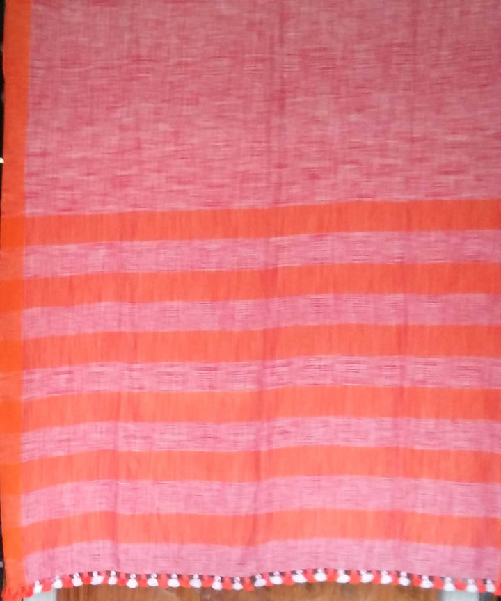 Brown Orange Handwoven Tie Dye Bengal Cotton Saree