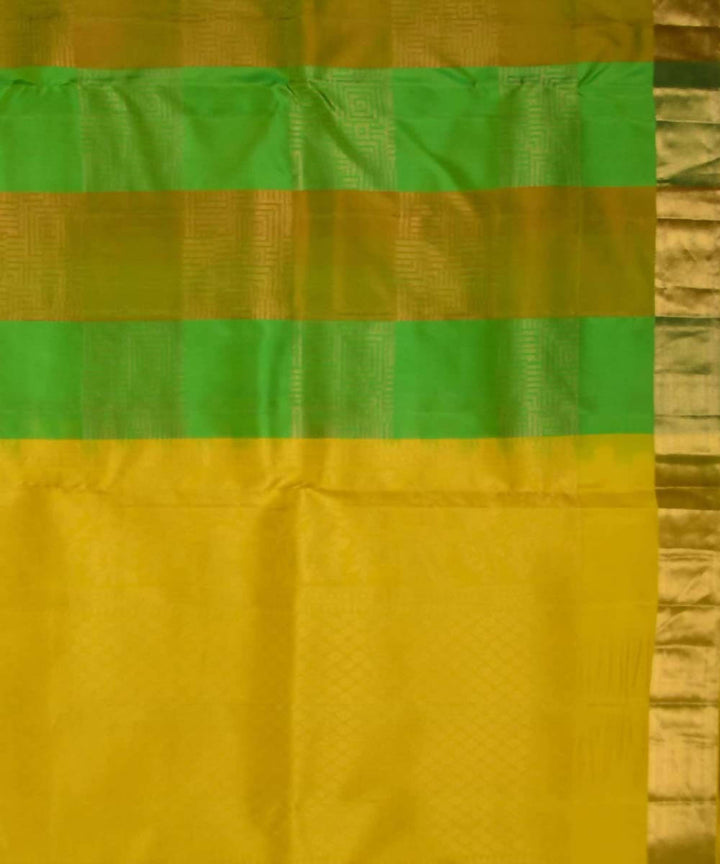 Green Yellow Stripe Handloom Soft Silk Saree