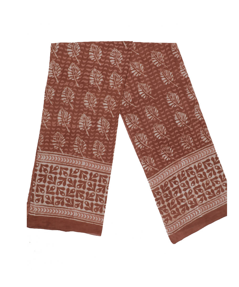 Dabu handblock print earthy brown cotton mul stole