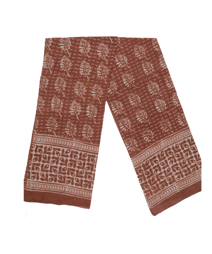 Dabu handblock print earthy brown cotton mul stole